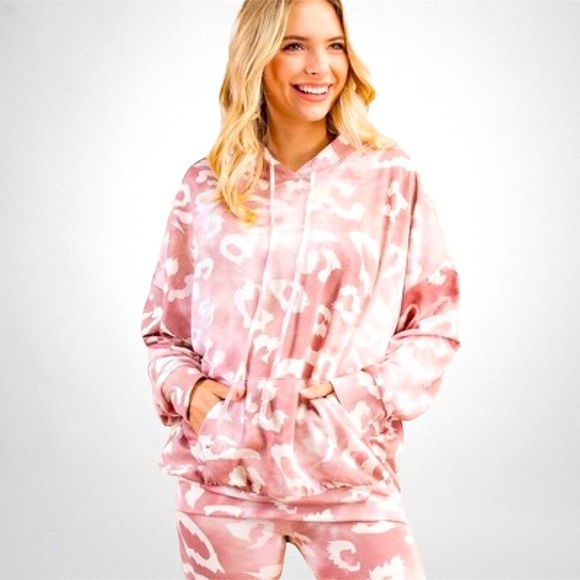1.4.3. Story by Line Up Tops - 143 Story Pink Leopard Lounge Set | Fleece Lined Hoodie & Joggers